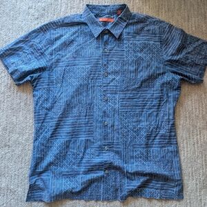 Tori Richard Navy Geometric Button Down Shirt